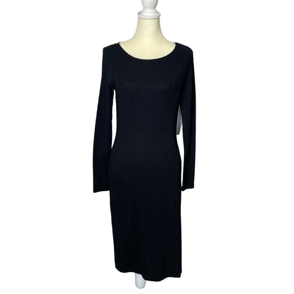 NWT Tribal Classic Black Shimmer Knit Dress XS Long Sleeve Open Back Cocktail